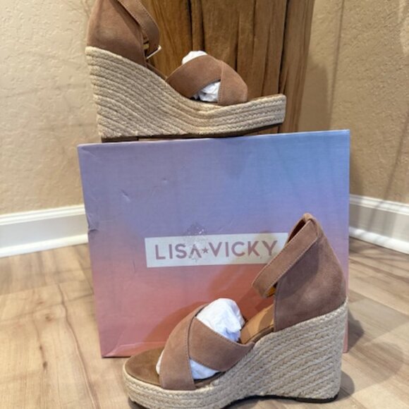 Lisa Vicky GEMI-V Espadrille Wedge Sandals Cognac NIB - Picture 2 of 5